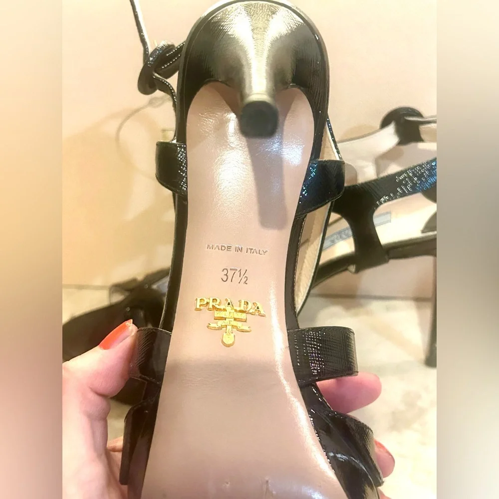 Prada  ⭐️Black Strappy Patent leather Heels 7.5 - Picture 7 of 16